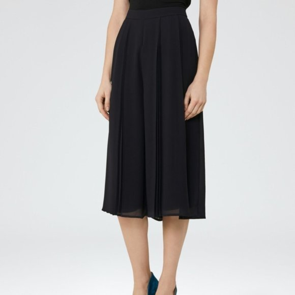 REISS Julie Night Culottes Pleated Wide Leg‎ Ankle Pants Dark Navy Cocktail 2 XS